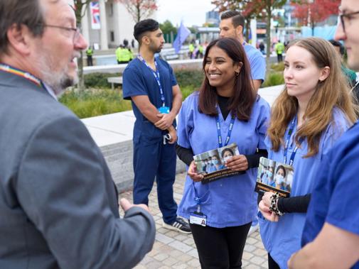 Group of junior doctors protesting with Prof Phil Banfield