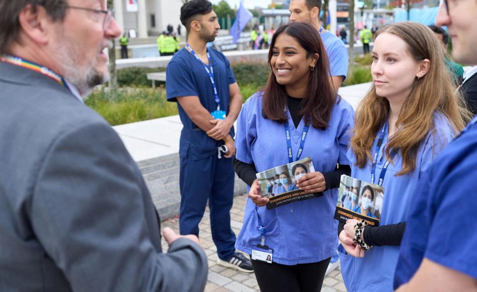 Group of junior doctors protesting with Prof Phil Banfield