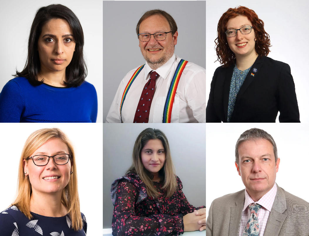 PICTURED L-R, T-B: Latifa Patel (Chair of RB), Phil Banfield (Chair of Council), Emma Runswick (deputy Chair of Council), Rachel Podolak (co-CEO), Neeta Major (co-CEO), Trevor Pickersgill (Treasurer)